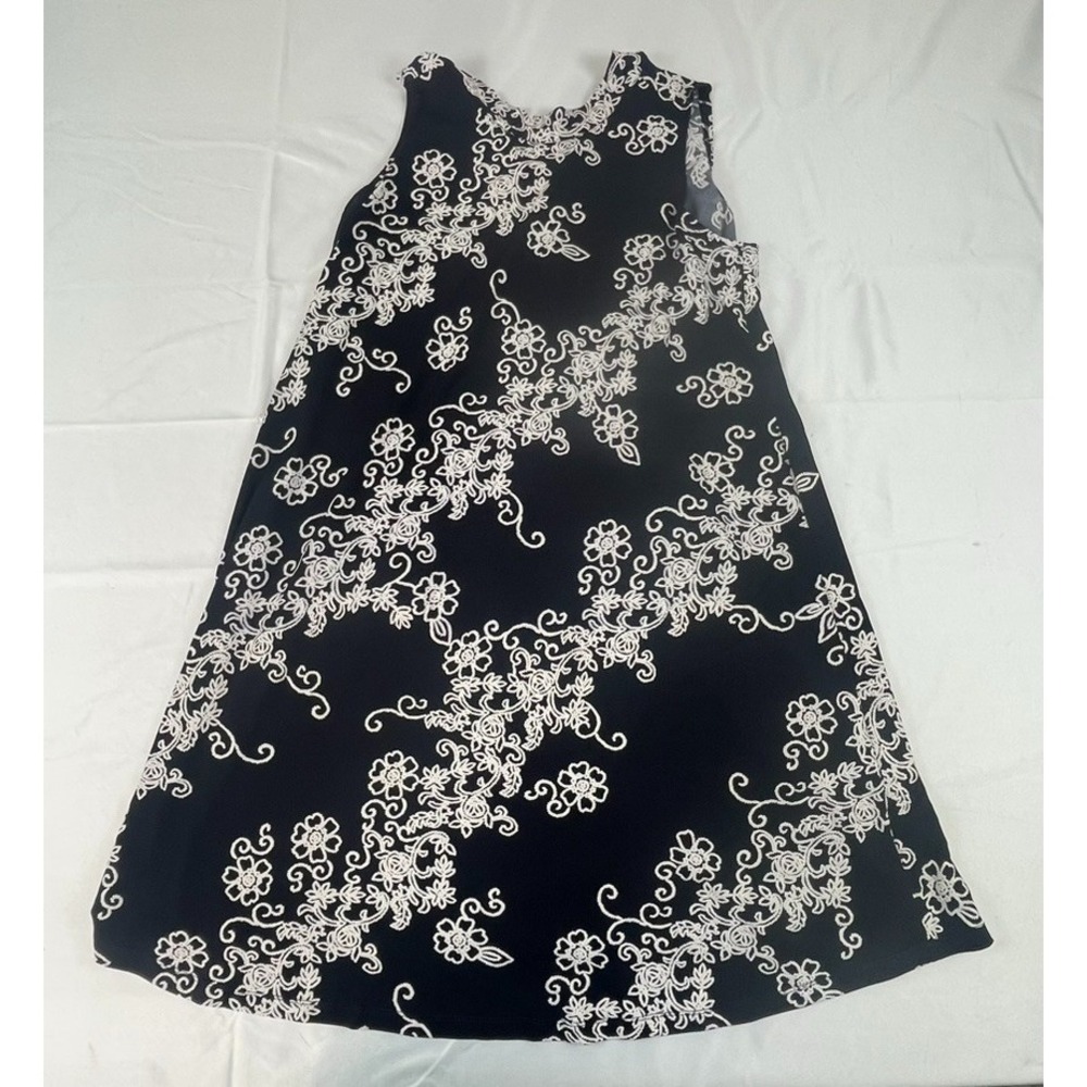 Signature by Robbie Bee Dress Large Navy‎ Blue White Floral Sleeveless RB63884